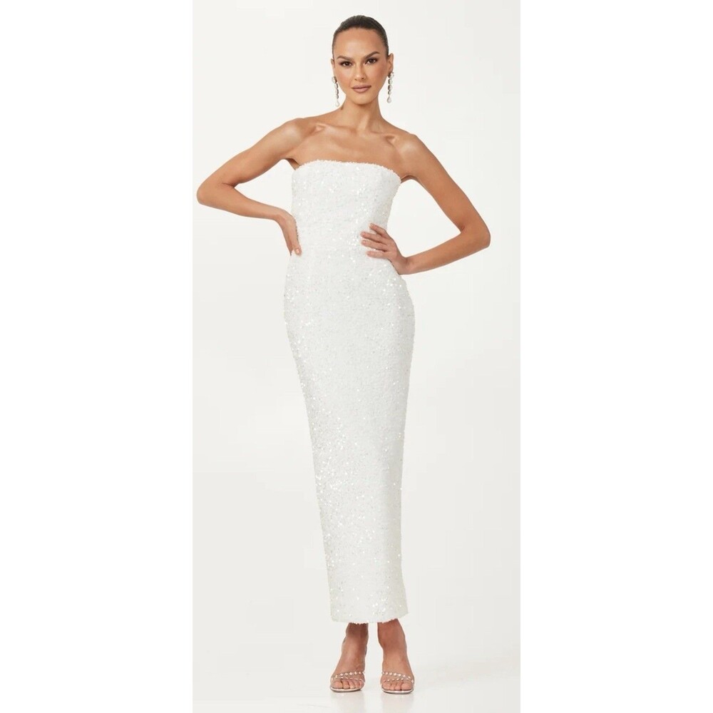 Helsi Leslie Strapless Sequin Gown Dress White Size XS